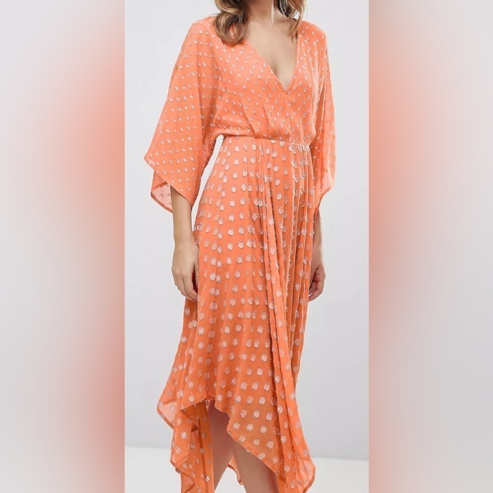 Asos Flutter Sleeve Midi Dress with Hanky Hem in Glitter Spot